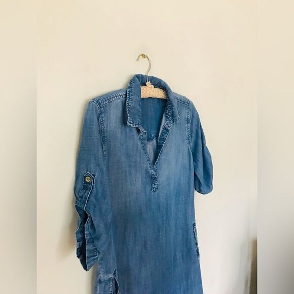 Anthropologie Cloth & Stone Chambray Denim Button Shirt Dress - Picture 5 of 9